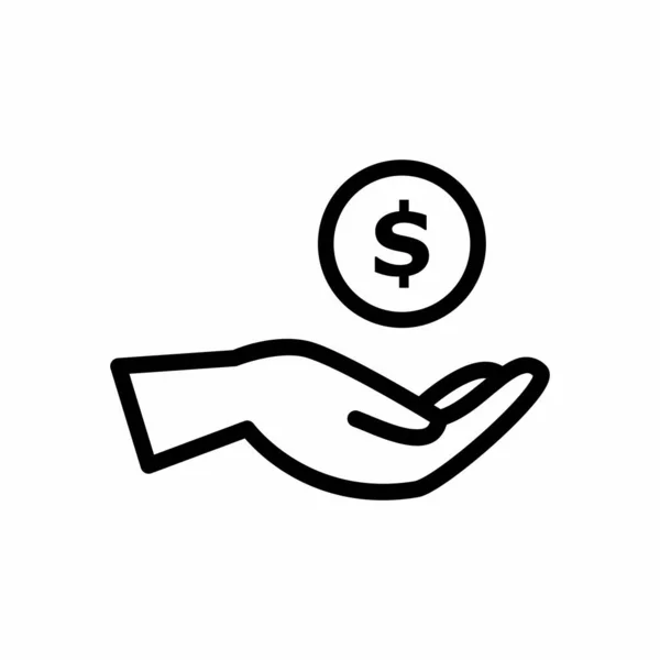 Jednoduché Čisté Darování Ruční Mince Obrys Vektorové Ikony — Stockový vektor