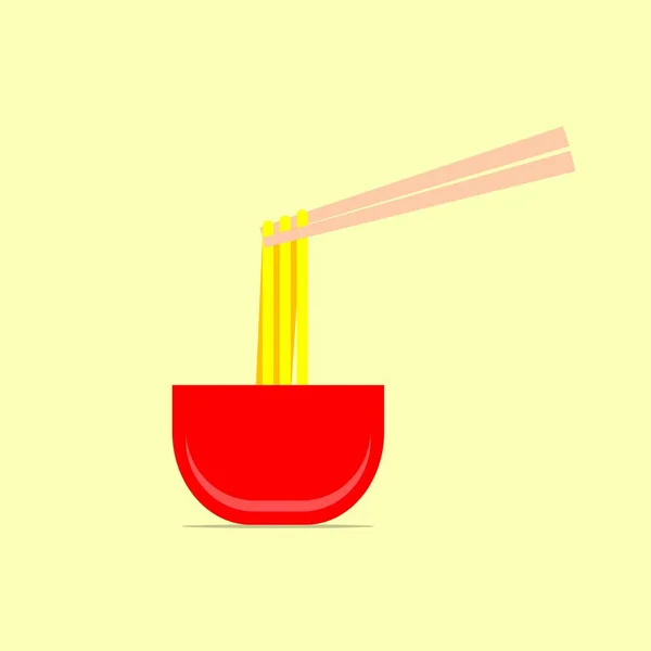 Noodle Bowl Chopstick Flat Vector Illustration — Stock Vector