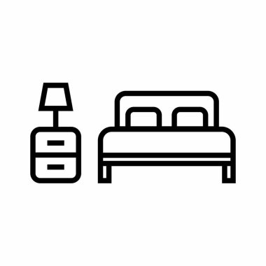 Beyaz Arkaplanda Basit Yatak ve Masa Lambası Vektörü Simgesi ResmiComment