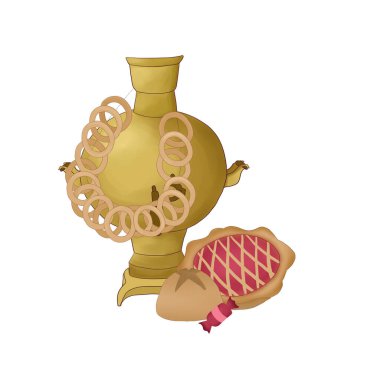 Beyaz arka planda Samovar Illustration Rus semaver Çay içme cihazı Illustration Kitchen köşesinde