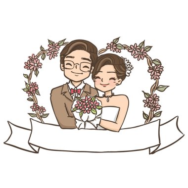 düğün çizgi film afişi vektör illüstrasyonu