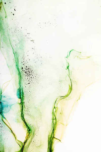 Watercolor alcohol ink swirls. Transparent waves and swirls in green colors. Delicate pastel spots and grains. Digital decor