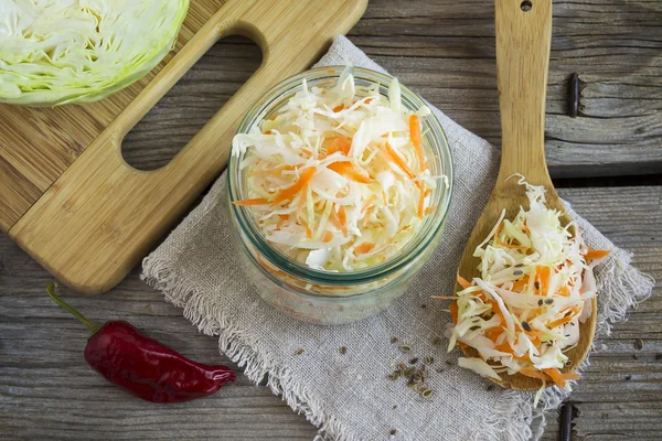 Sauerkraut with fennel seeds and red pepper burning — Stock Image Sauerkraut with fennel seeds and red pepper burning Stock Photo