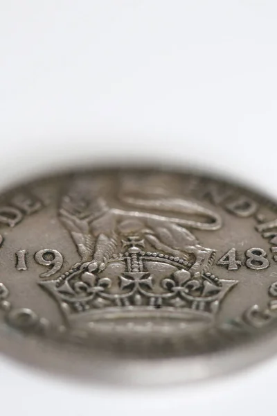 Macro Close Een Schilling Britse Munt Uit 1948 Witte Achtergrond — Stockfoto