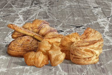 Susam kruvasan puf böreği çizdin eski demet lapa lapa ahşap yüzey kırık