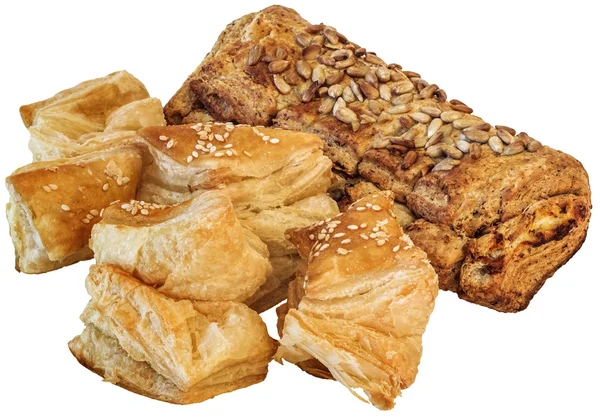 Zu Zu kruvasan puf böreği beyaz arka plan üzerinde izole ayrılmaz ekmek somun ile demet — Stok fotoğraf
