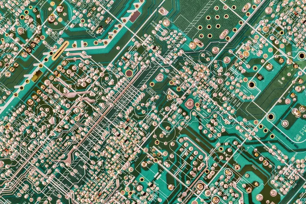 マイクロ回路基板詳細緑の背景 — ストック写真