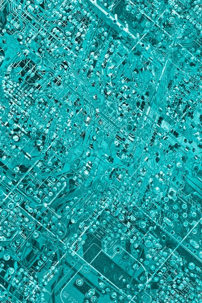 Microcircuit Motherboard Detail Abstract Monochrome Turquoise Blue Background — Stock Photo, Image