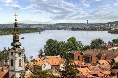 Zemun Gardos uyanık gelen panoramik nehir Tuna kenti Zemun ve Belgrad, Sırbistan