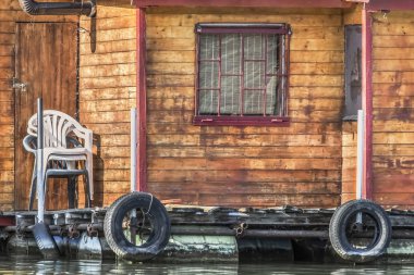 Old Wooden Raft Hut on Sava River - Detail