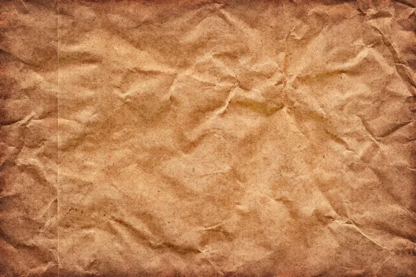 Brown Kraft reciclar papel grueso arrugado viñeta grunge textura — Foto de Stock