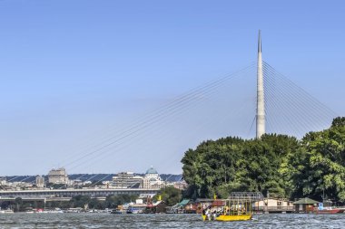 Sava River With Suspension Ada Bridge Pylon - Belgrade - Serbia