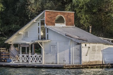 Oldt White Wooden Summer Leisure Raft Hut On Sava River