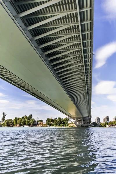 Suspension Bridge Over Ada Girder Lower Framework Grid Detail - Belgrade - Serbia — Stock Photo, Image