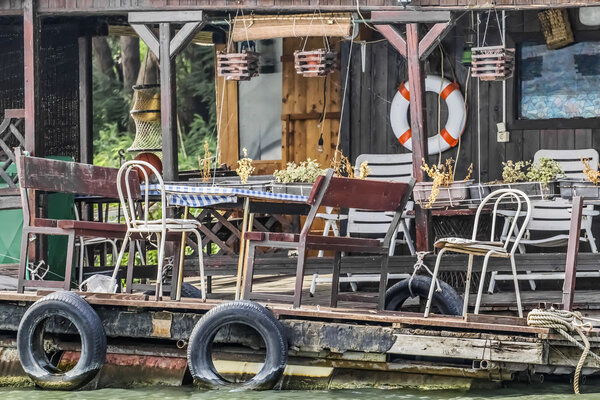 ld Derelict Wooden Summer Leisure Raft Hut On Sava River - Porch Detail