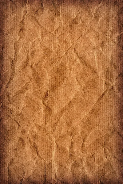 Recycle bruin kraftpapier gestreepte vignet grof verfrommeld Grunge textuur — Stockfoto