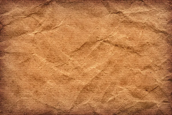 Recycle Brown Kraft Paper Striped Vignette Coarse Crumpled Grunge Texture — Stock Photo, Image