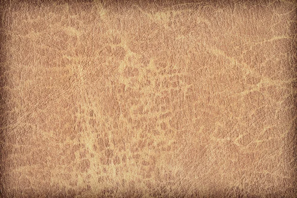 Old Ocher Cowhide Creased Exfoliated Crumpled Vignette Grunge Texture — Stock Photo, Image