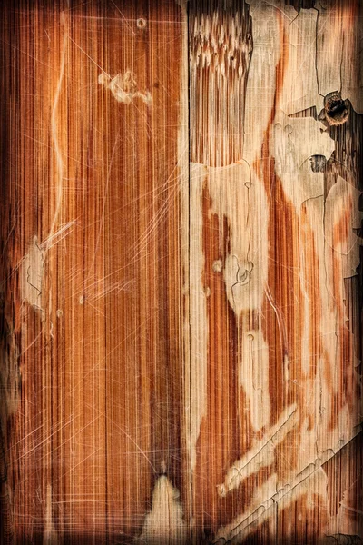 Old Varnished Wooden Panel Cracked Scratched Peeled Vignette Grunge Texture — Stock Photo, Image