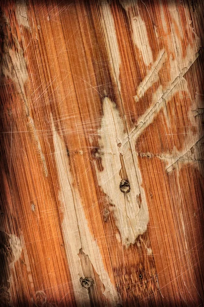 Old Varnished Wooden Panel Cracked Scratched Peeled Vignette Grunge Texture — Stock Photo, Image