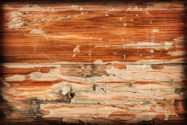 Velho painel de madeira envernizado rachado raspado descascado vinheta grunge textura — Fotografia de Stock