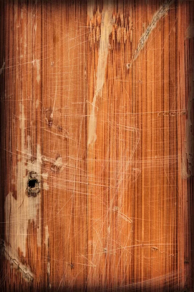 Velho painel de madeira envernizado rachado raspado descascado vinheta grunge textura — Fotografia de Stock