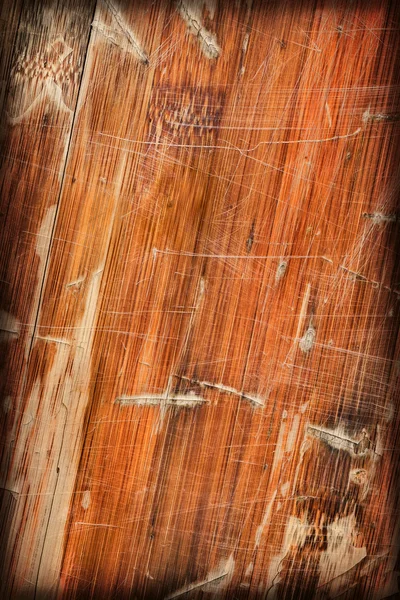 Old Varnished Wooden Panel Cracked Scratched Peeled Vignette Grunge Texture — Stock Photo, Image