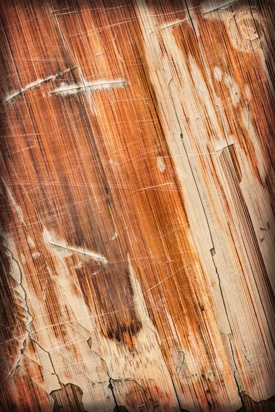 Old Varnished Wooden Panel Cracked Scratched Peeled Vignette Grunge Texture — Stock Photo, Image