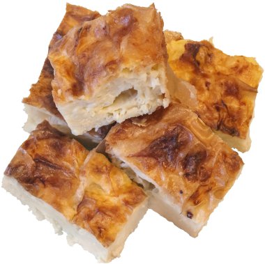 Gibanica Crumpled Cheese Pie Slices Isolated on White Background