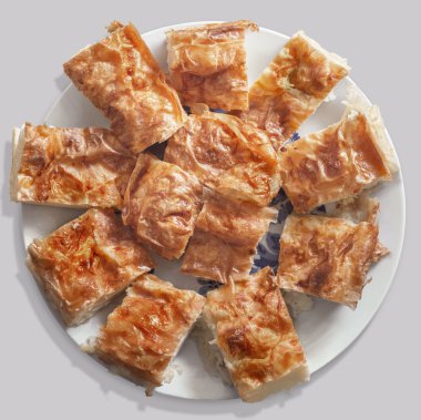 Serbian Gibanica Crumpled Cheese Pie Slices Offered On Porcelain Plate