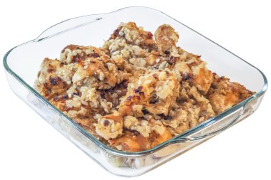 Drunken Chicken Legs in Glass Baking Dish Isolated on White Background