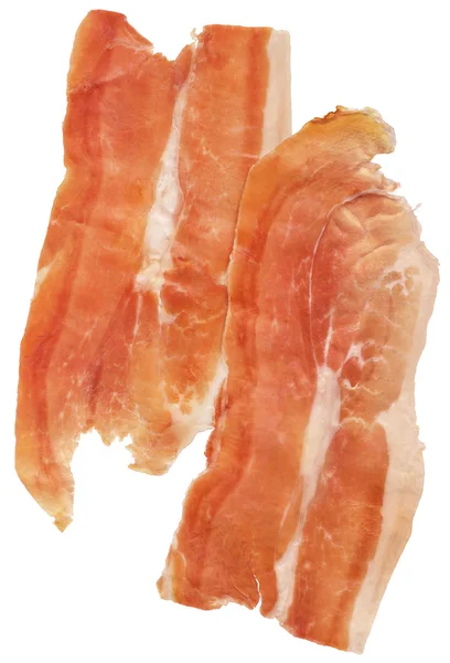 Сухий вилікуваний копчений свинячий шинка Прошутто Slices ізольовані на білому тлі — стокове фото