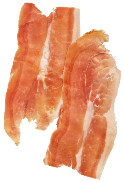 Tranches de jambon de porc fumé séché et séché Prosciutto Isolé sur fond blanc — Photo