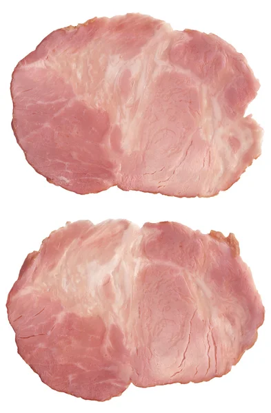 Scheiben Schweinefleisch Gammon-Schinken, isoliert auf weißem Hintergrund. — Stockfoto