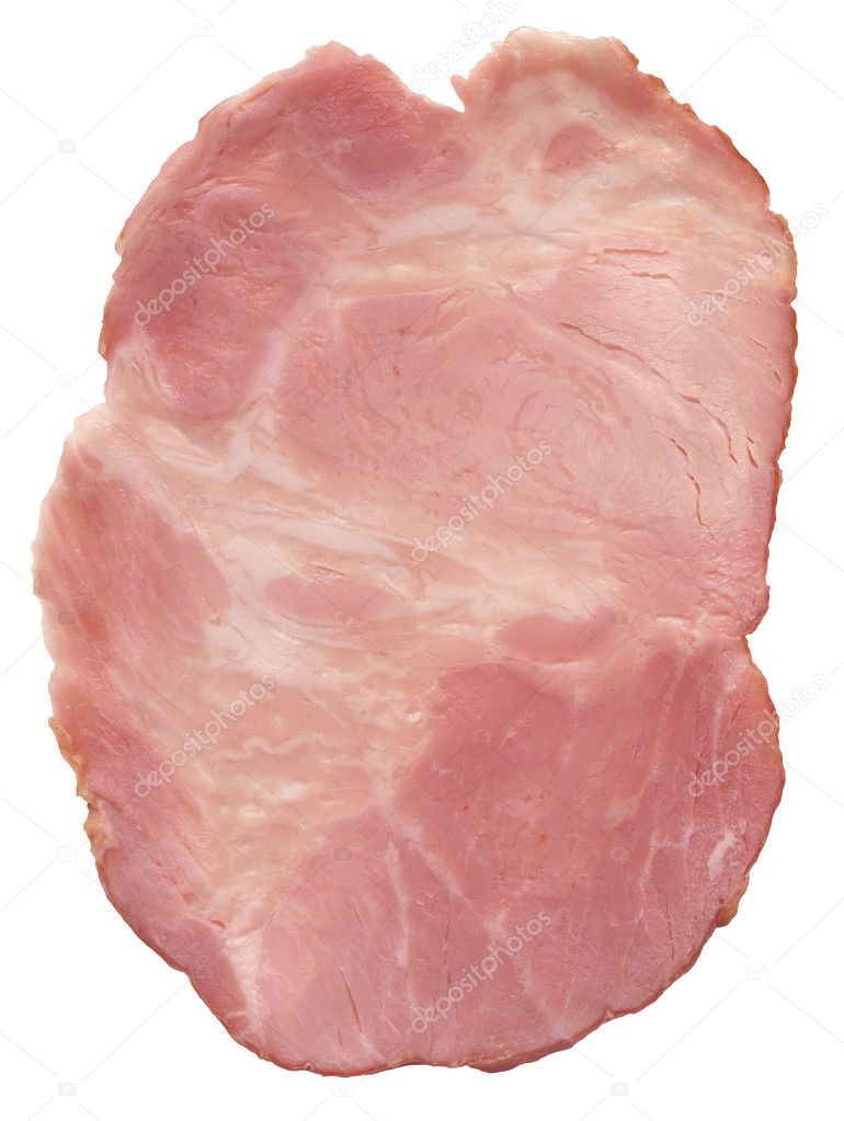Pork Ham Slice Isolated on White Background.