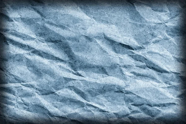 Reciclar azul Kraft saco de papel enrugado vinheta Grunge detalhe da textura — Fotografia de Stock