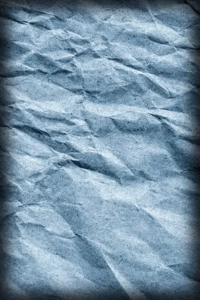Recycle blauwe Kraft papier zak verfrommeld vignet Grunge Texture Detail — Stockfoto