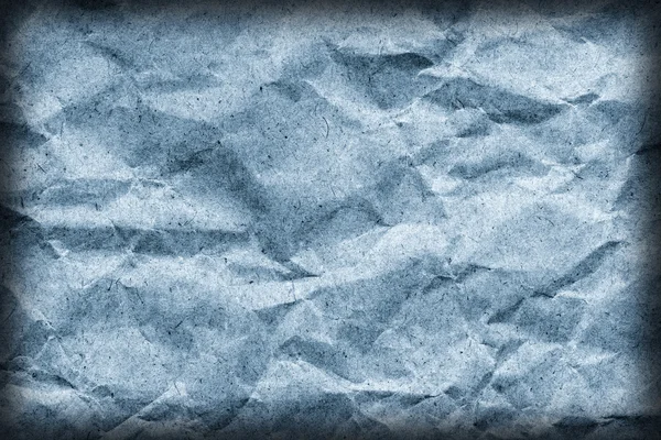 Reciclar azul Kraft saco de papel enrugado vinheta Grunge detalhe da textura — Fotografia de Stock