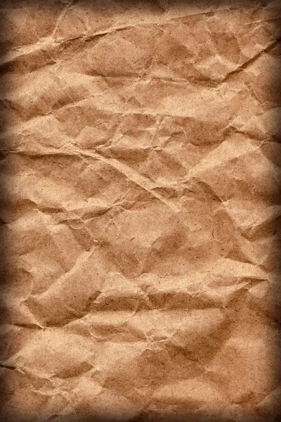 Riciclare marrone Kraft sacchetto di carta grana grossa schiacciato frammentato Vignetta Grunge Texture dettaglio — Foto Stock