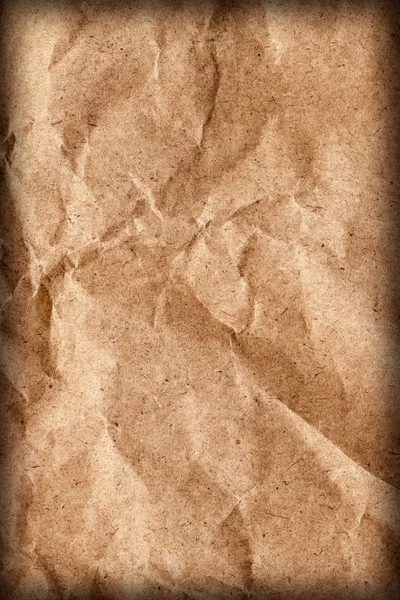 Riciclare marrone Kraft sacchetto di carta grana grossa schiacciato frammentato Vignetta Grunge Texture dettaglio — Foto Stock