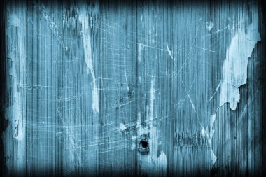 Eski mavi lekeli vernikli ahşap Lamine Panel çizilmiş soyulmuş Grunge doku kırık