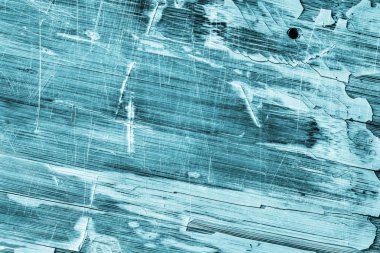 Eski ahşap Lamine Panel mavi vernikli lekeli tırmalamak soyulmuş Grunge doku kırık