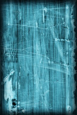 Eski ahşap Lamine Panel mavi vernikli lekeli tırmalamak soyulmuş Vignette Grunge doku kırık