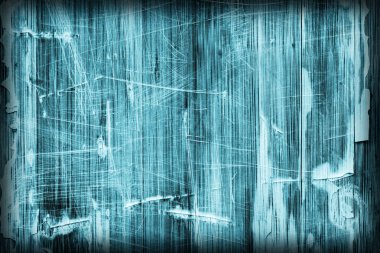 Eski ahşap Lamine Panel mavi vernikli lekeli tırmalamak soyulmuş Vignette Grunge doku kırık