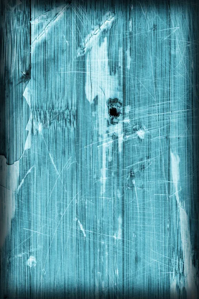 Staré dřevěné vrstvené Panel azurová obarví lakované popraskané poškrábaný oloupané Vignette Grunge textury — Stock fotografie