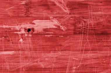 Eski ahşap Lamine paneli kırmızı vernikli lekeli tırmalamak soyulmuş Grunge doku kırık