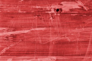 Eski ahşap Lamine paneli kırmızı vernikli lekeli tırmalamak soyulmuş Grunge doku kırık