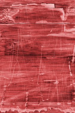 Eski ahşap Lamine paneli kırmızı vernikli lekeli tırmalamak soyulmuş Grunge doku kırık