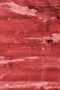 Eski ahşap Lamine paneli kırmızı vernikli lekeli tırmalamak soyulmuş Grunge doku kırık