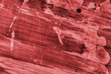 Eski ahşap Lamine paneli kırmızı vernikli lekeli tırmalamak soyulmuş Grunge doku kırık